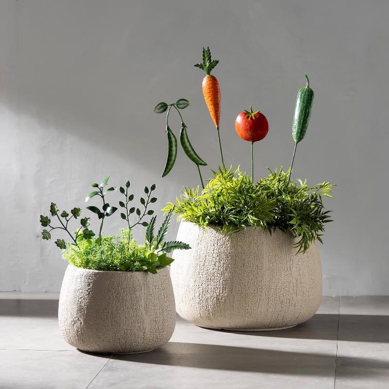 Fiber Clay Planters, Set of 2 - Taupe